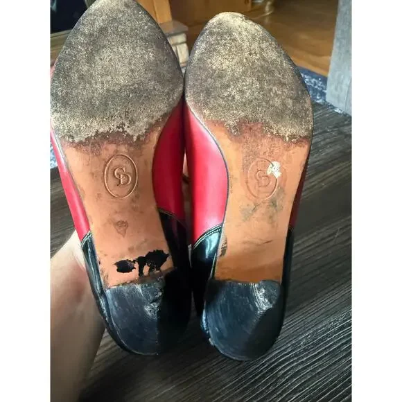 Vintage Christian Dior Tuxedo Ruby Red & Black Pumps Sz. 7.5 - Picture 6 of 11